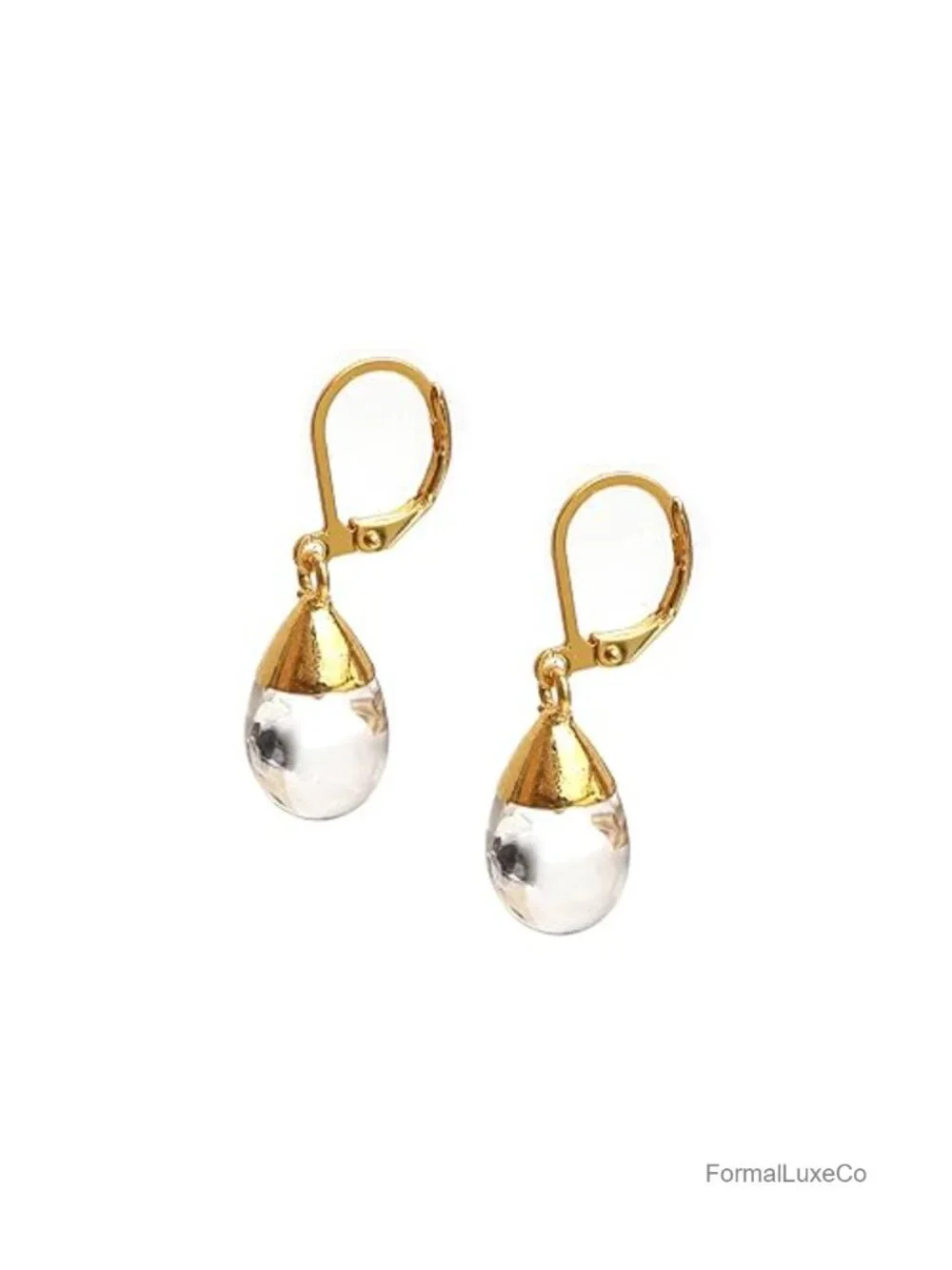 Handmade Natural Clear Quartz Dangle Leverback Earrings, 14k Gold Plated, Boho